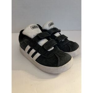 adidas Court‎ 2.0 Sneaker, Size 9 Toddler Black Suede White Stripes